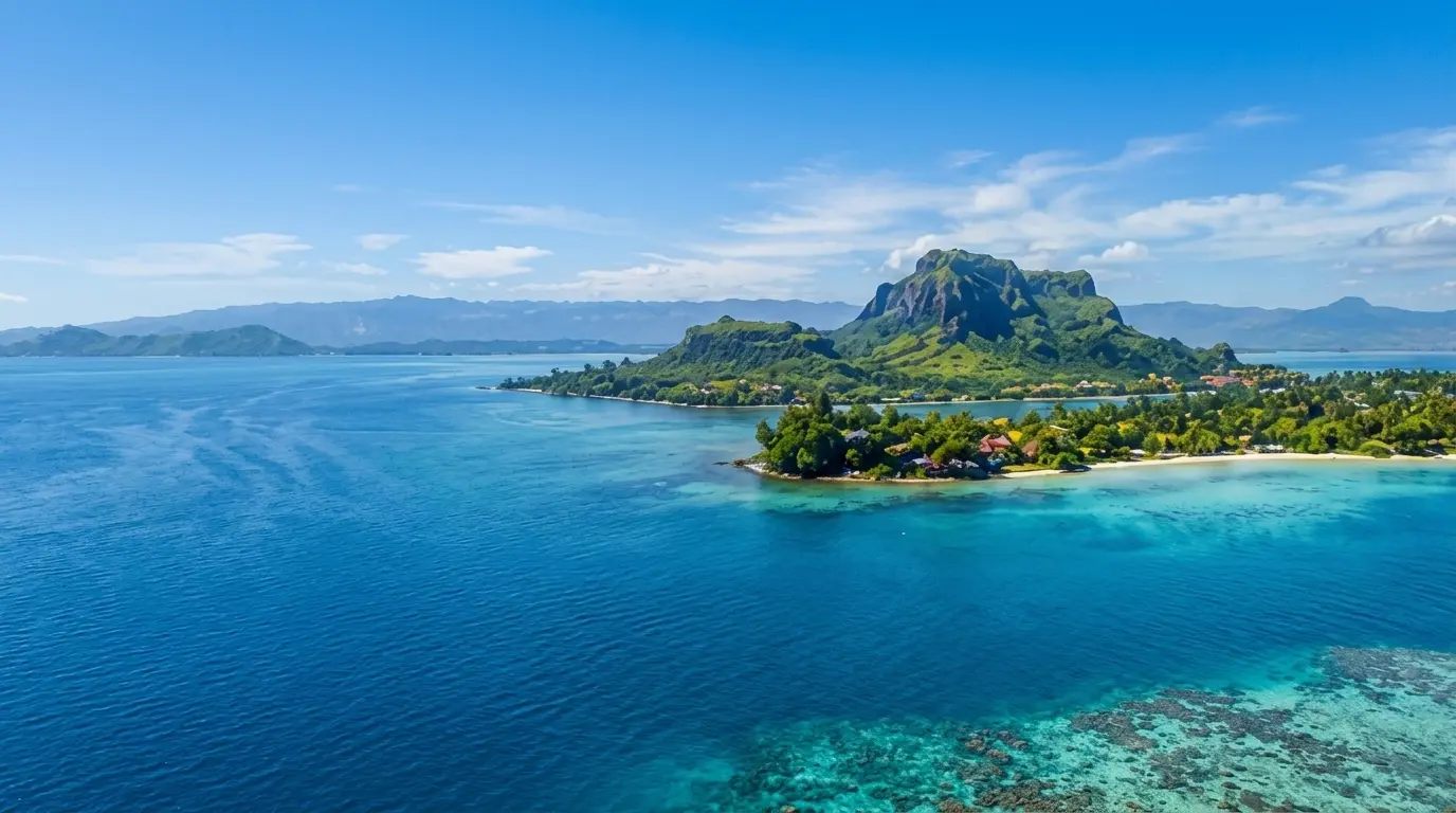 Aerial view of Le Morne and the Mauritian lagoon