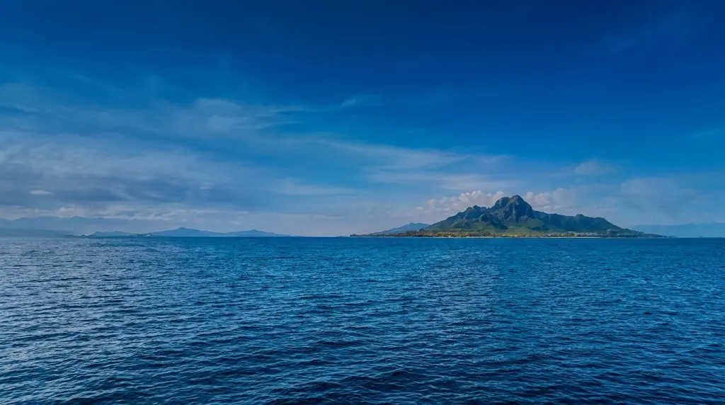 A mountain island rising from the Mauritian ocean