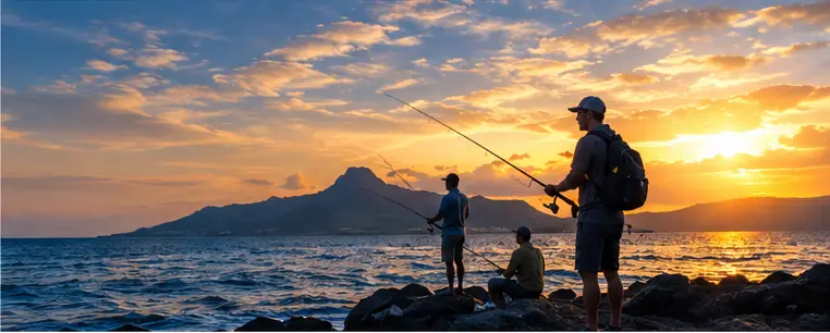 Fishermen overlooking the Mauritian coast at sunset